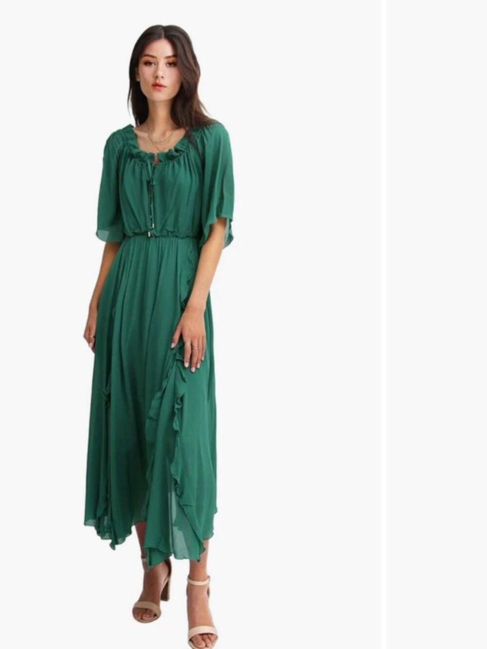 Bella & Bloom Ruffled Midi Dress Green Size Small - Picture 3 of 15